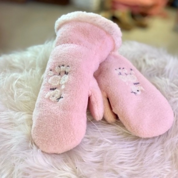 Y2k Vintage Pink Poodle Mittens SMALL HANDS Embossment Fur Trim (Children’s XL) - Picture 5 of 7